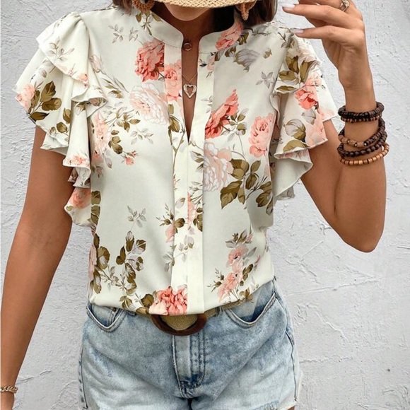 Elegant Classic Ruffle Butterfly Flutter Sleeve Top Blouse Shirt Yellow - Picture 9 of 16